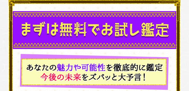 まずは無料でお試し鑑定 あなたの魅力や可能性を徹底的に鑑定今後の未来をズバッと大予言！